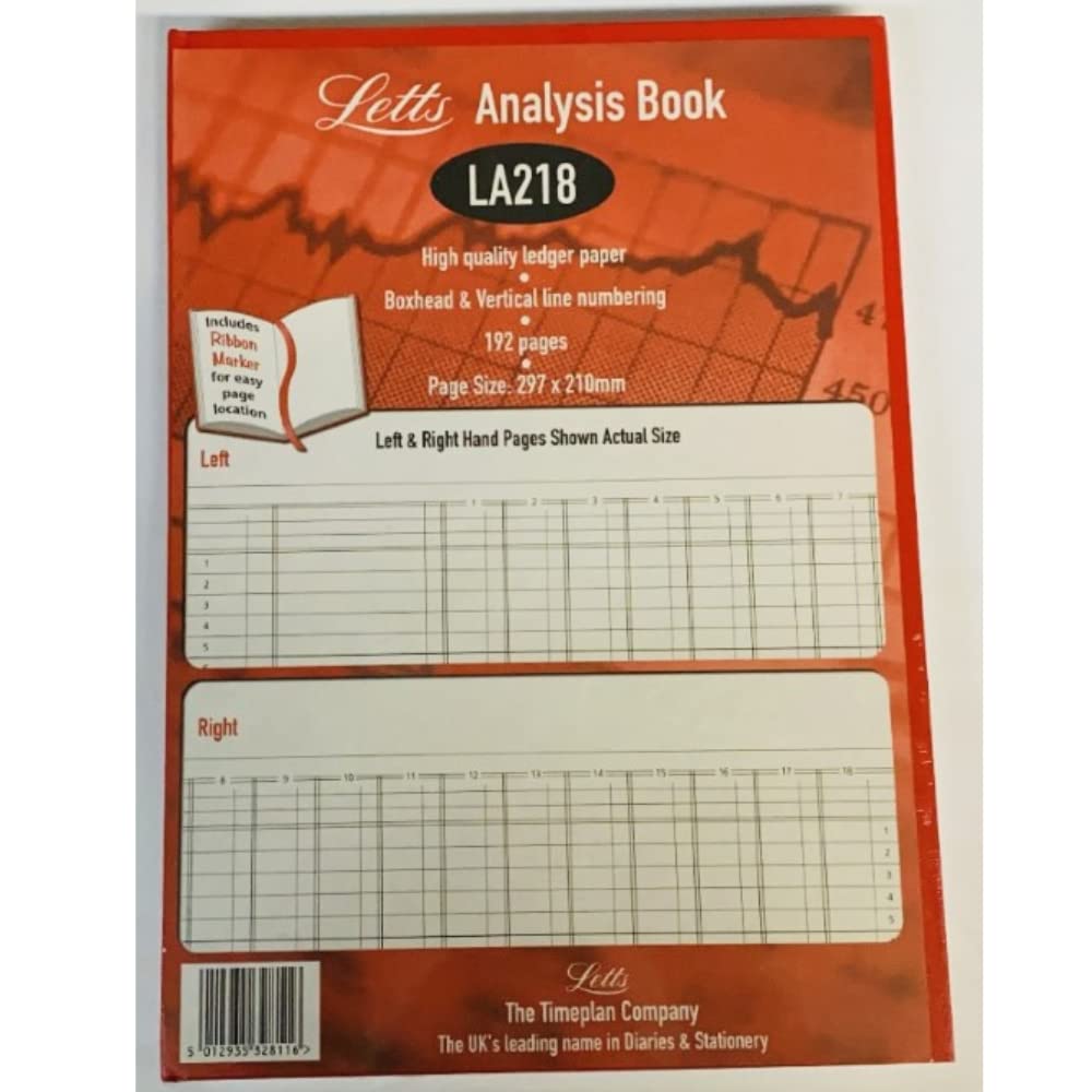 Letts A4 Analysis Book with Hard Cover Ribbon Marker 3 Debit 9 Credit Columns 192Pages LA239 Red
