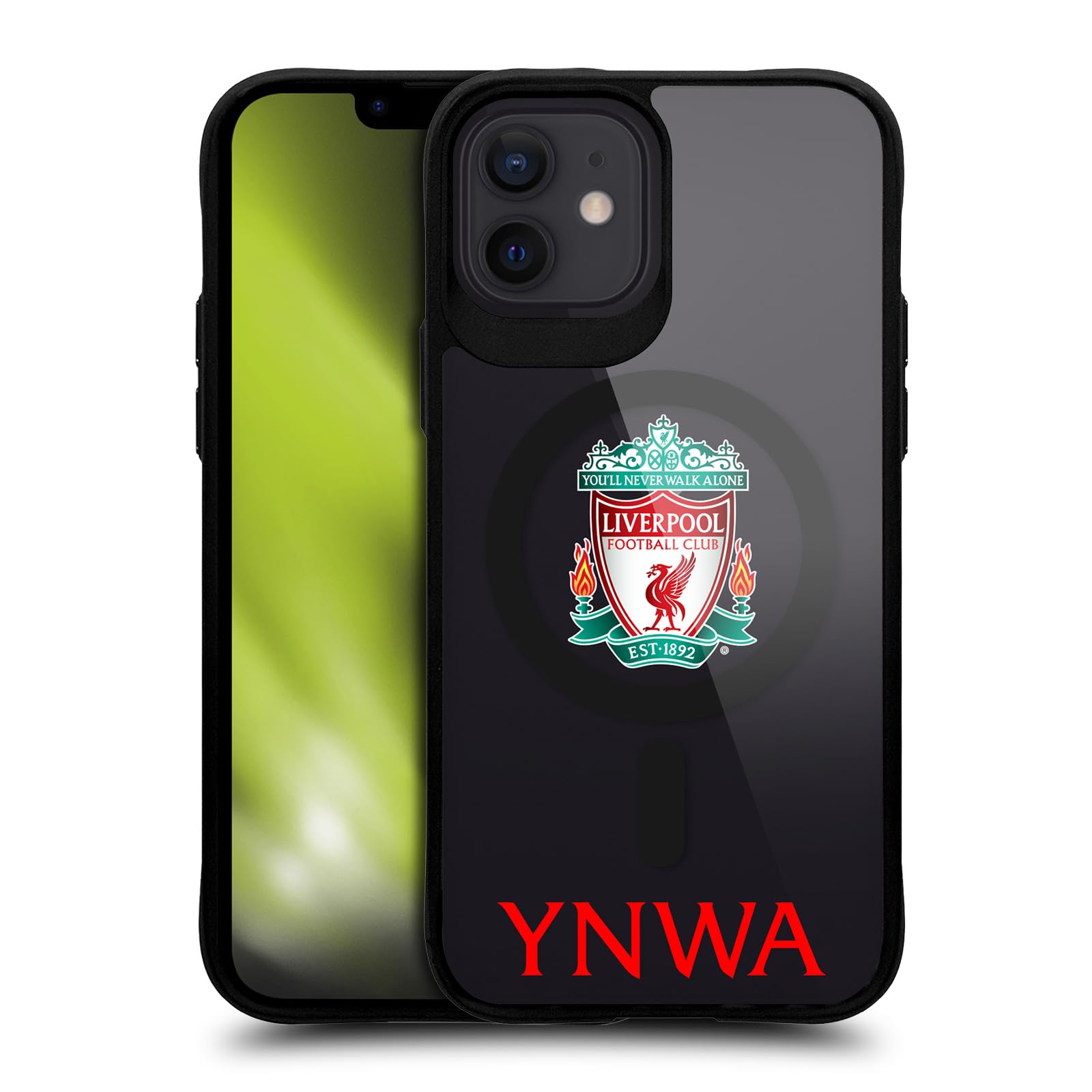 Liverpool FC LFC Crest YNWA Logo Icon Black Shockproof Bumper Case [Military Grade Protection] Compatible with Apple iPhone 12 / iPhone 12 Pro and Compatible with MagSafe