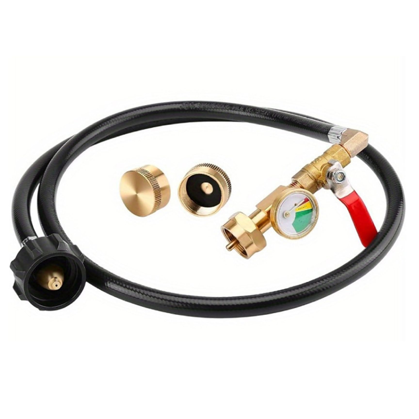 Propan-Fülladapter, 0,5 kg, Propan-Adapter, 9 kg auf 0,5 kg, Umwandler, 90 cm, Schlauch-Nachfüllung mit Manometer und Ventil, robustes Messing, QCC1/Typ 1 Anschluss