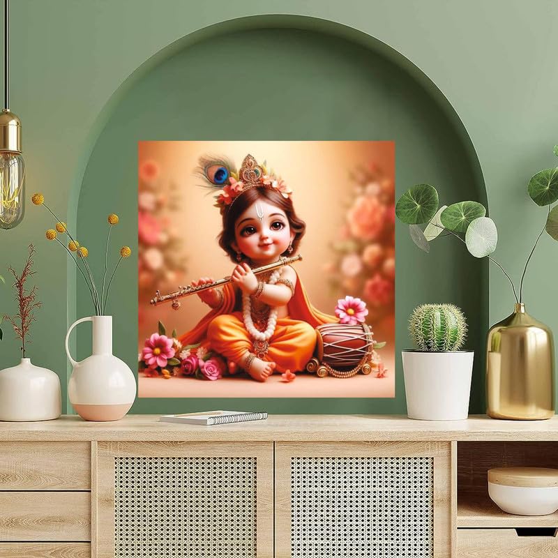 Image of British Terminal Cute little Bal Gopal Baby God Krishna| Kanha Ji | Laddu Lord Makhan Chor Painting Religious Poster for Pregnant Women for wall (matt thin vinyl,sticker,multicolor,unframed)| bj48