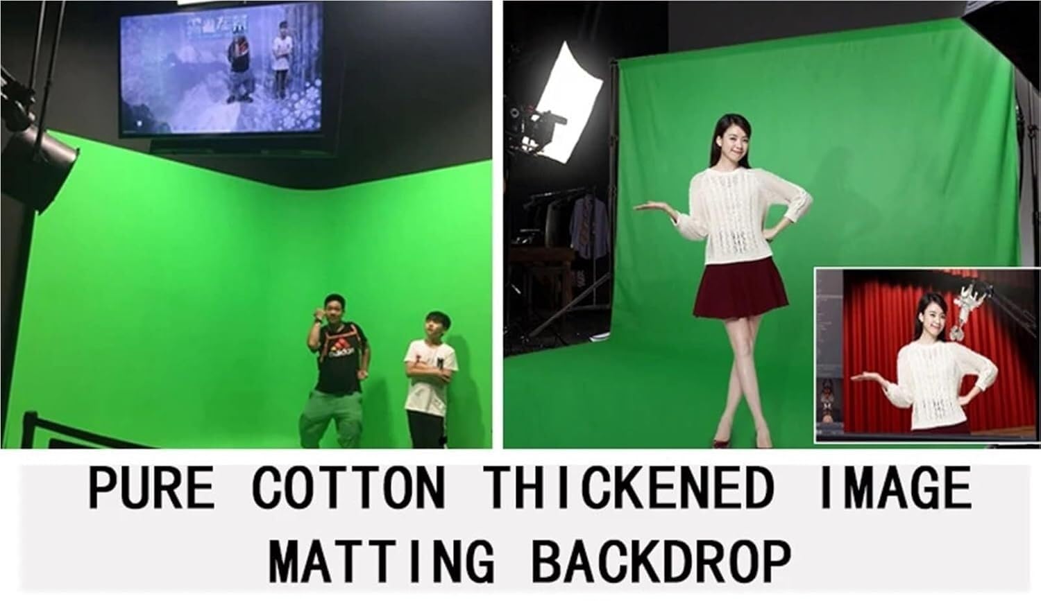 Składane tło fotograficzne, Chromakey Photography Tło wideo Tkanina muślinowa bawełniana wielokolorowa w wielu rozmiarach(Green,4mX3.0 m)