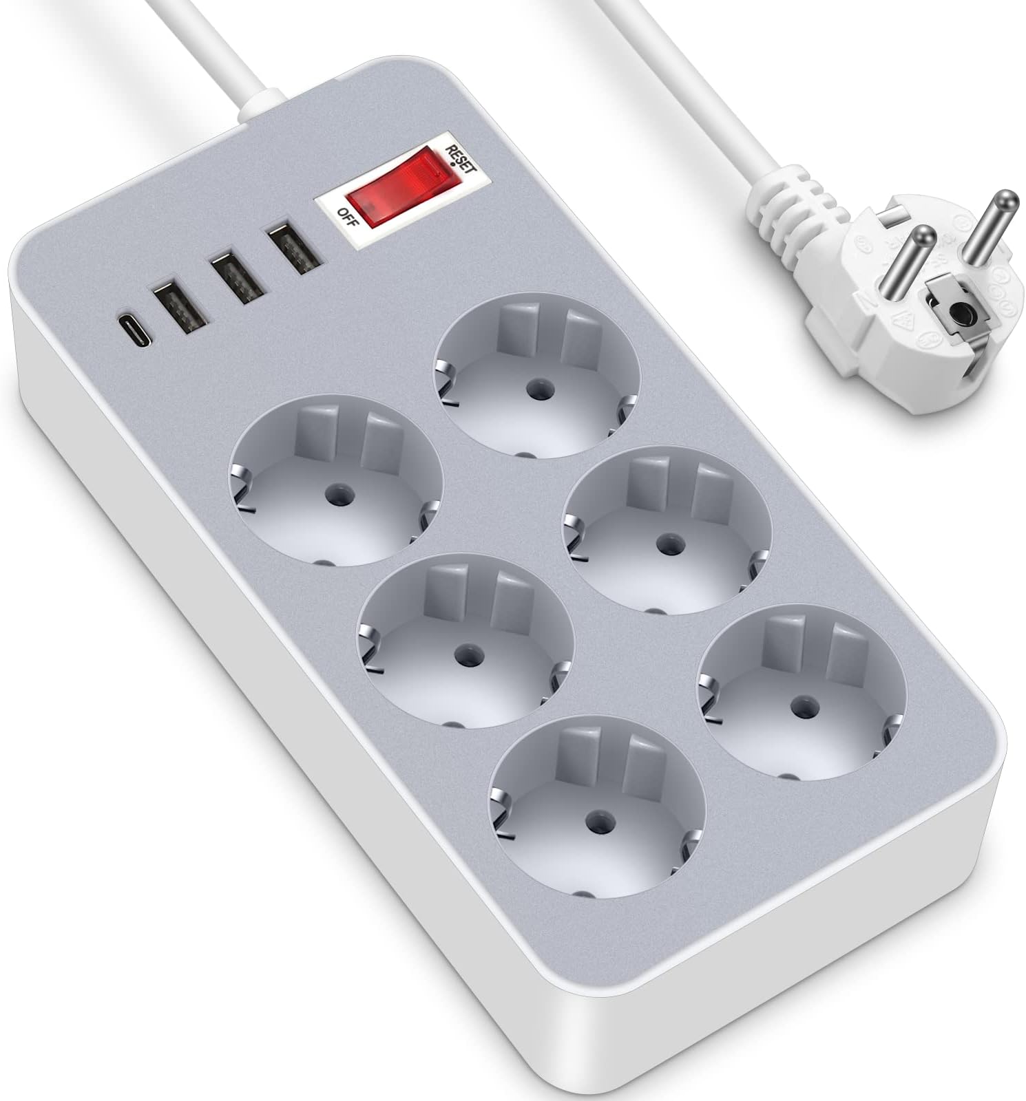 Bloc Multiprises "Usb 3,4A" (5 Prises, Protection Contre La Surtension, Prises Tournées À 45 - Foto 8