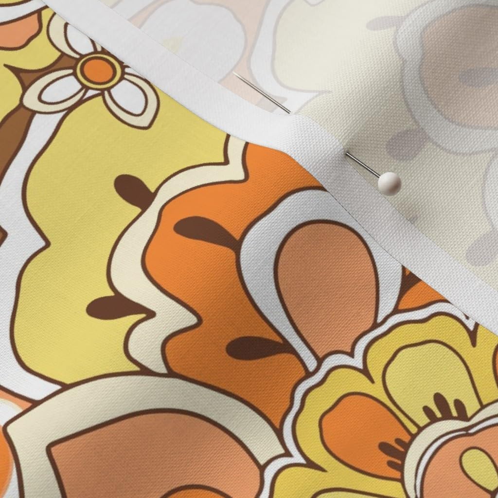 Spoonflower Fabric - Retro Flowers Orange Yellow Brown Vintage Daisies Summer Hippie 70S Printed on Petal Signature Cotton Fabric Fat Quarter - Sewing Quilting Apparel Crafts Decor