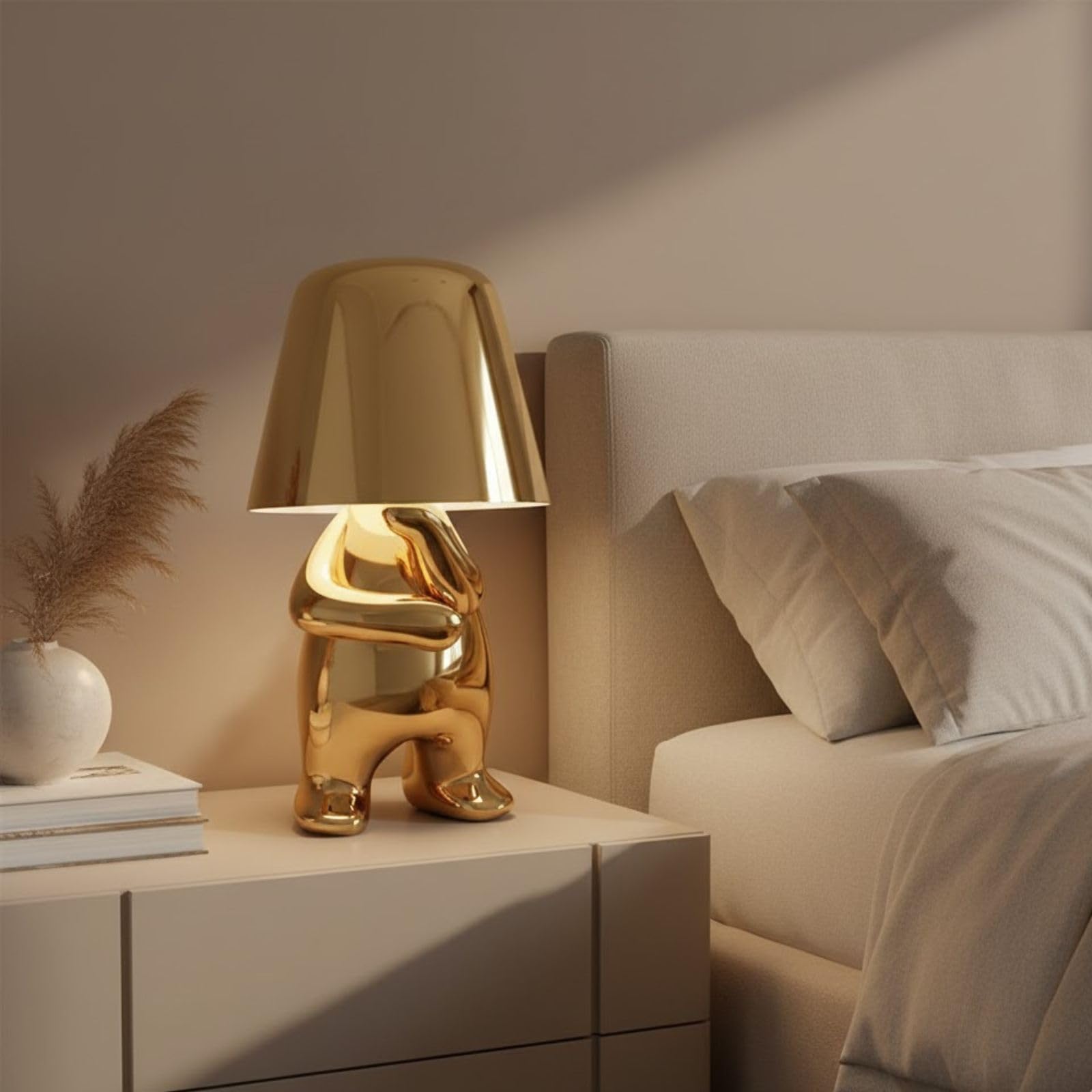 NOUVO Modern LED Table Lamp with Unique Humanoid Design, Golden Finish, Touch Dimming Control, USB Charging Port, LED Night Light for Bedroom, Living Room, Desk or Bedside Table, Golden Embrace Pose