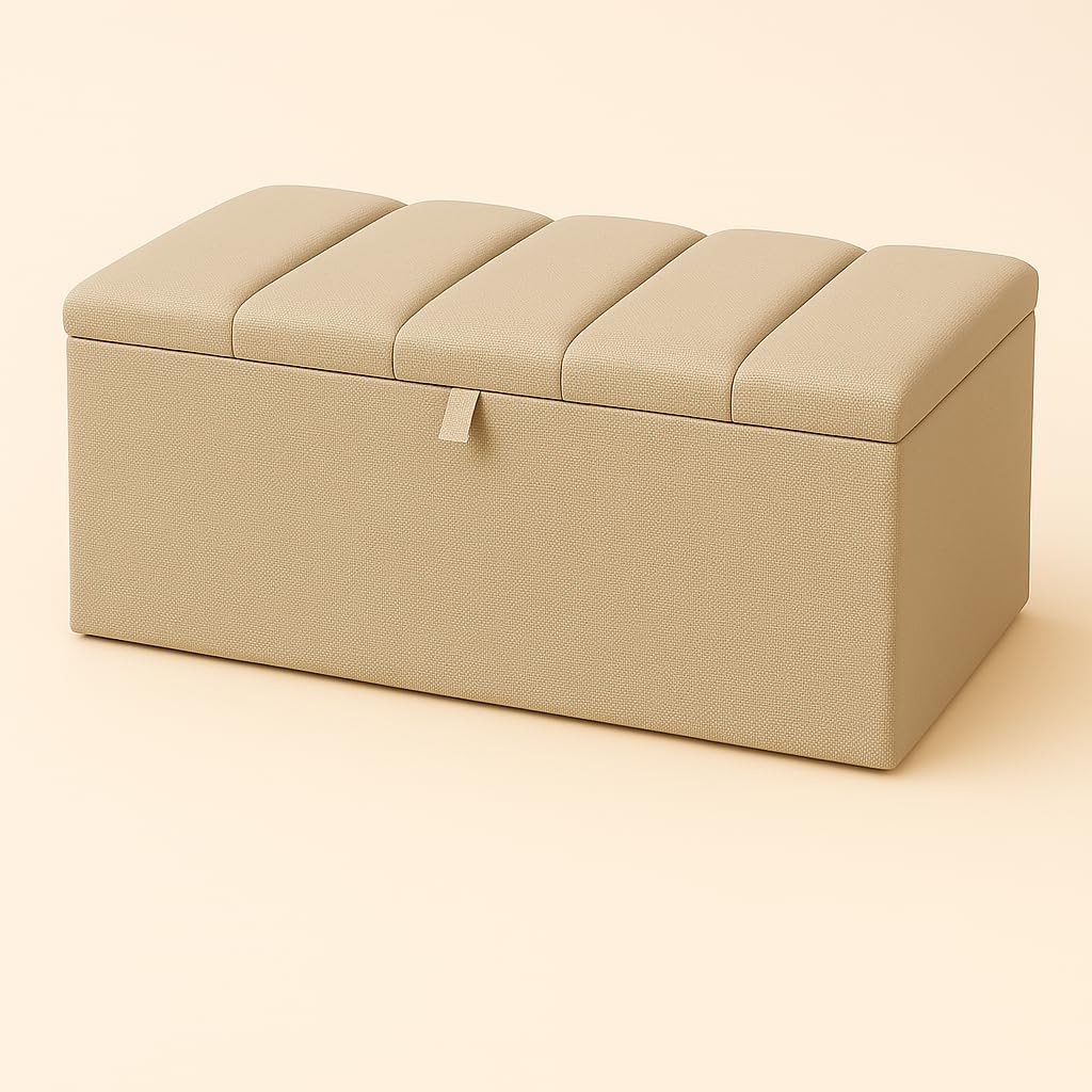 Spring Well,Beautiful large/Medium Clarance in Linen Tirin Fabric Chest, Ottoman, Box/Storage Blanket Box (Beige, Length 40'' x Depth 18'' x Hieght 14)