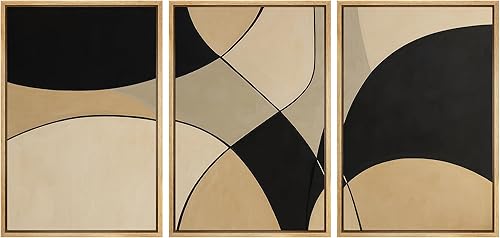 Miniatura 70 de SIGNLEADER Lienzo enmarcado para pared, juego de arte de collage de polígonos retro marrón tostado, ilustraciones con formas abstractas, arte