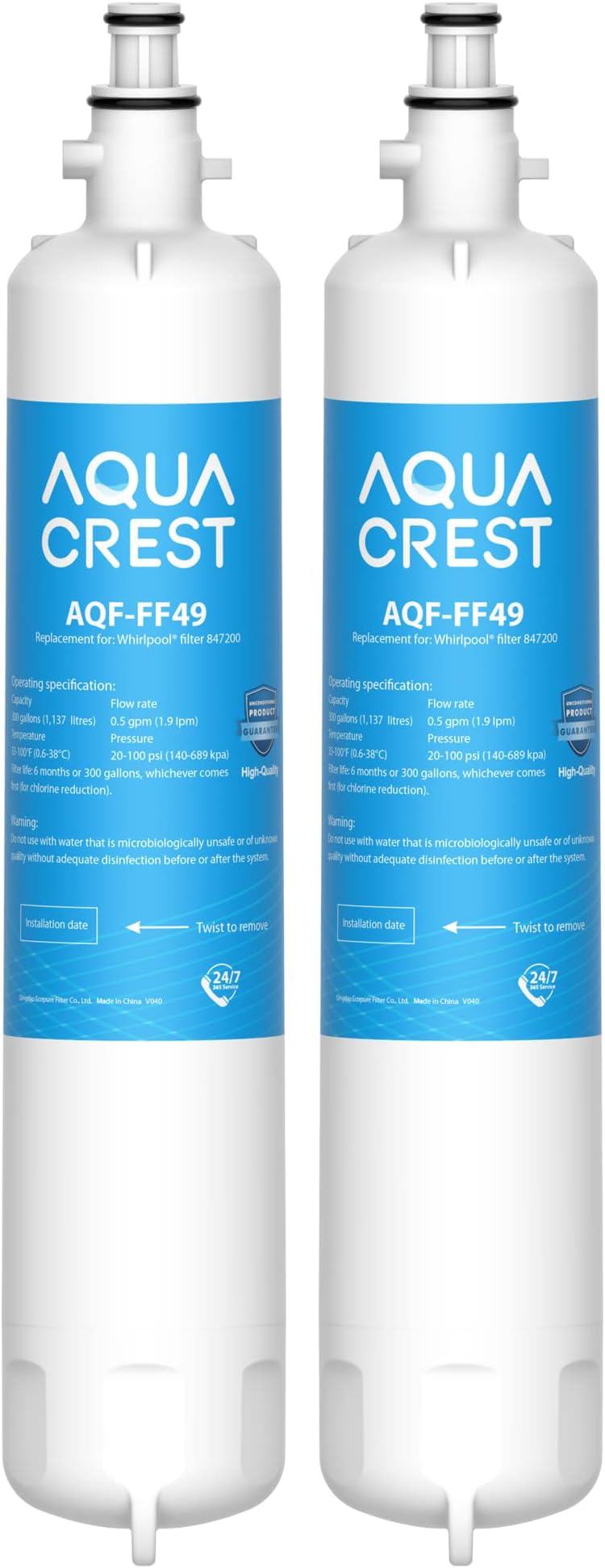 AQUACREST 847200 Fridge Water Filter, Compatible with Fisher & Paykel 847200, RS9120W Activesmart Integrated and More - for Product Codes Starting with 25xxx (2)
