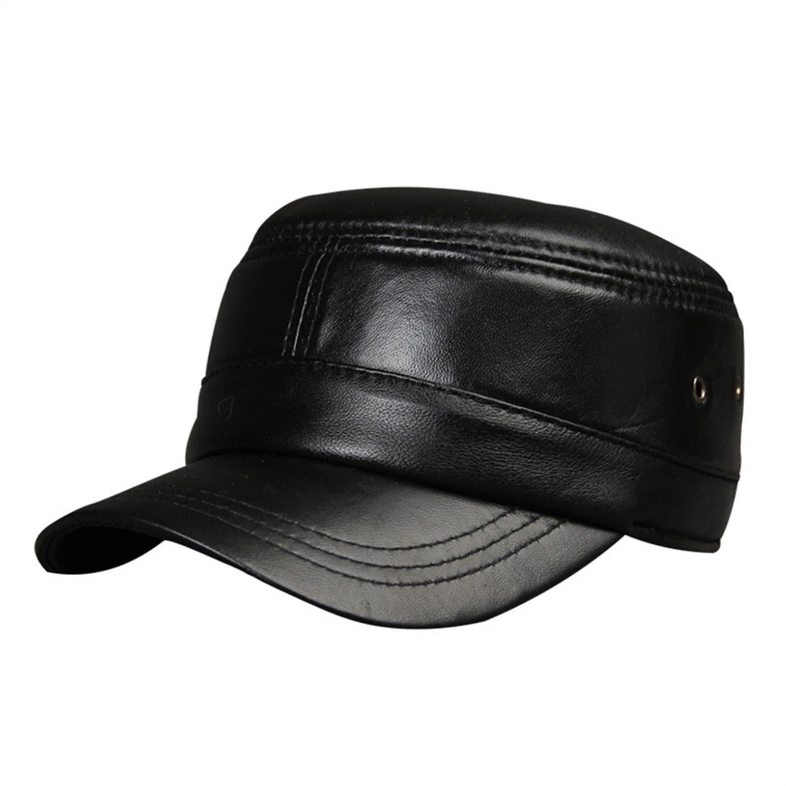 Cappello da Uomo Berretto Piatto in Vera Pelle Nera Berretto da Uomo Berretto Militare Regolabile Vintage Edera Cappello da Capitano Autunnale Casual