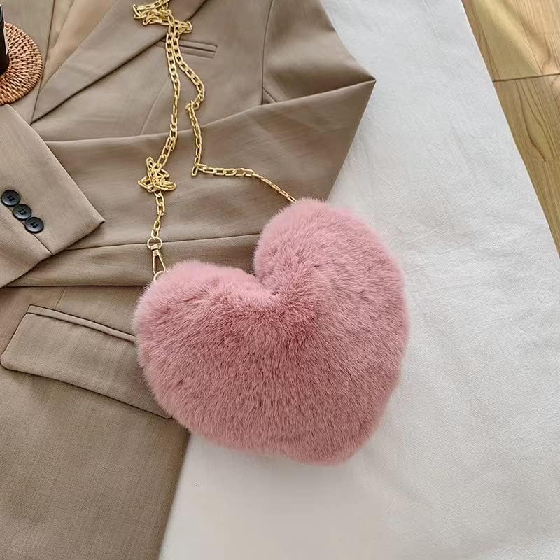 Women Cute Plush Crossbody Bag Cute Heart Shaped Cellphone Fluffy Shoulder Bag for girls4