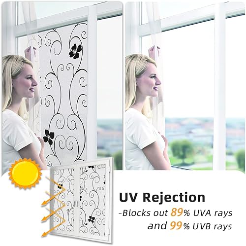 Miniatura 4 de DUOFIRE Película de privacidad para ventana, película de vidrio esmerilado, sin pegamento, película de vidrio estática, anti-UV, para baño,