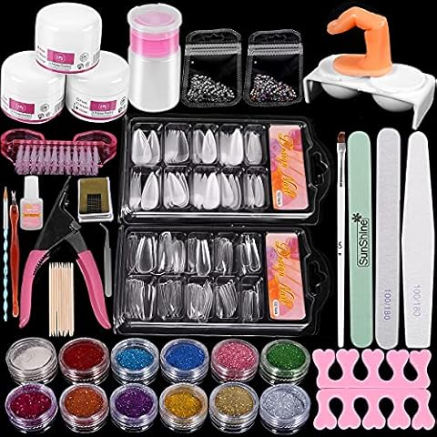 Logkern Acrylic Nail Kit, Professional Acrylic Powder Set Glitter Powder Monomer Liquid Set for Nail Extension Acrylic Nail Brush Nail Art Starter Kit, pink, 2148 Piece Set Cover