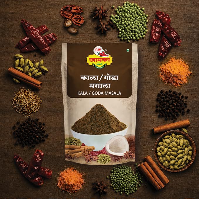 Image of GW Khamkar Special Kala Goda Masala Powder,Maharshtrian Masala,Sweet Aroma,Indian Spices,Natural Ingredients,Maharashtrian Recipe,Authentic Bramhani Tasty Masala,Traditionally Pounded,1 Kg (Pack of 3)