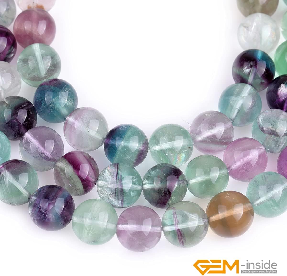 GEM-Inside Natural Rainbow Fluorite Gemstone Gem Loose Beads Natural AAA Grade 12mm Crystal Energy Stone Power Beads for Jewelry Making 15"
