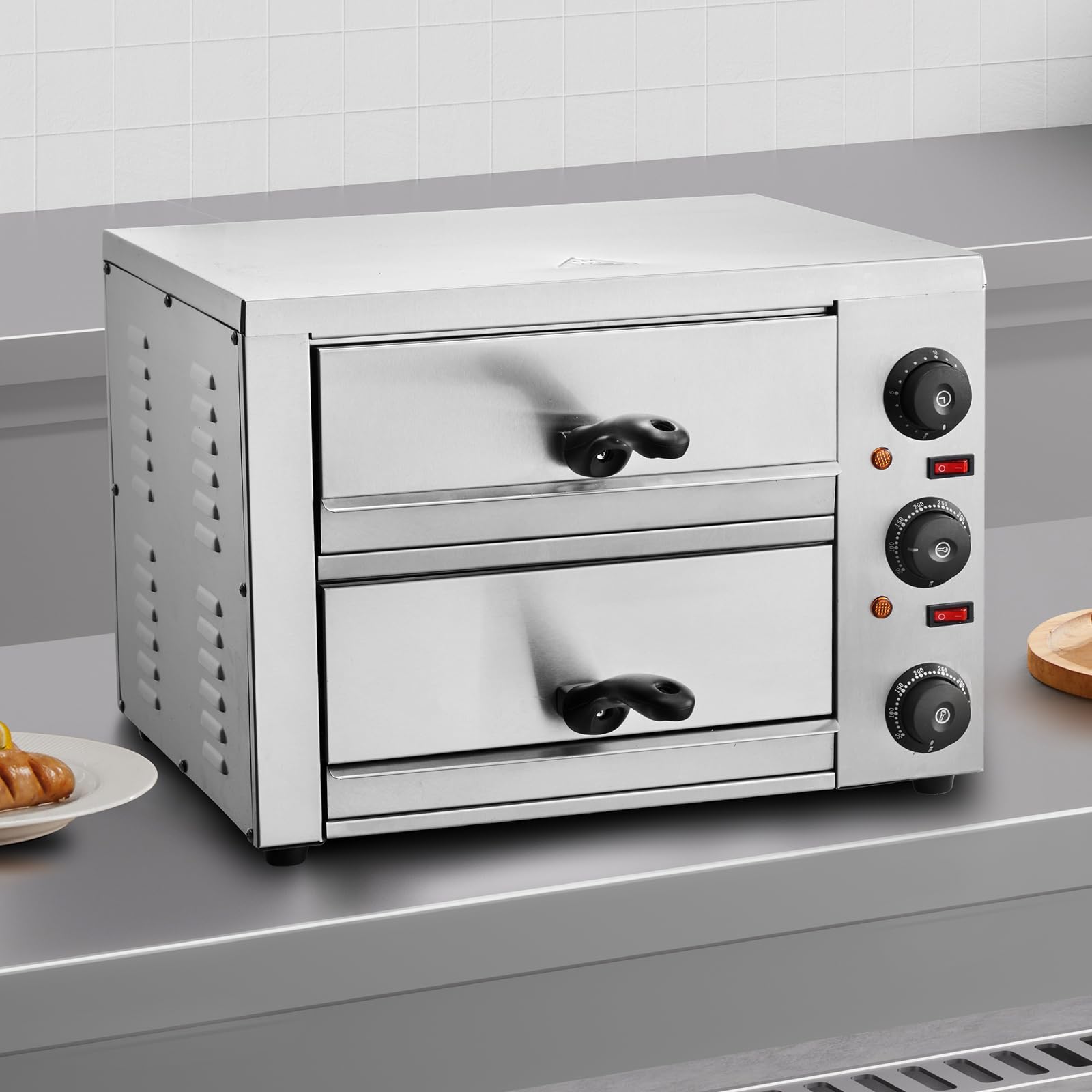 VEVOR Horno de Pizza Eléctrico para Encimeras, 1700 W, con Control de Temperatura y Temporizador, Horneado Uniforme y Fácil Limpieza, Ideal para Cocinas Comerciales y Domésticas, 477 x 400 x 350 mm