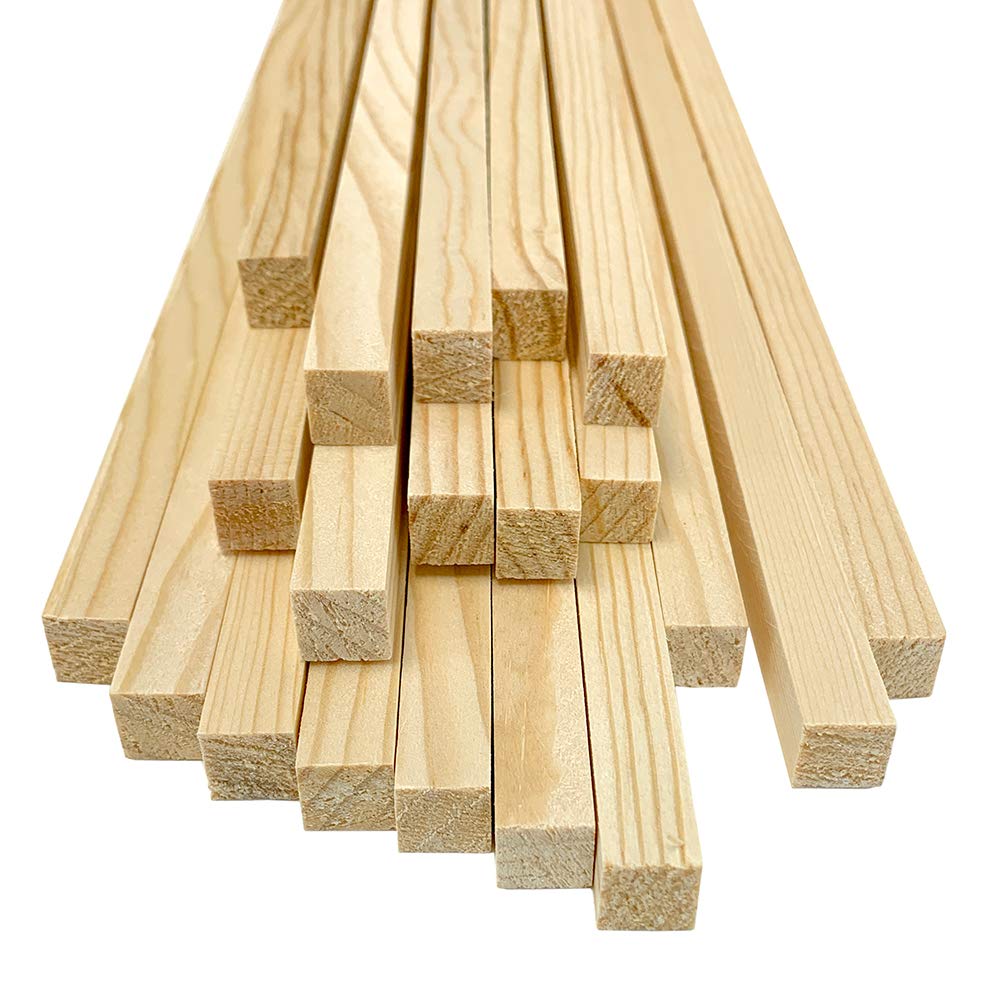 20 Pack 1/2 x 36 Inch Square Wood Dowels Unfinished Pine Wood Dowels Made in The USA for Woodworking, Crafts