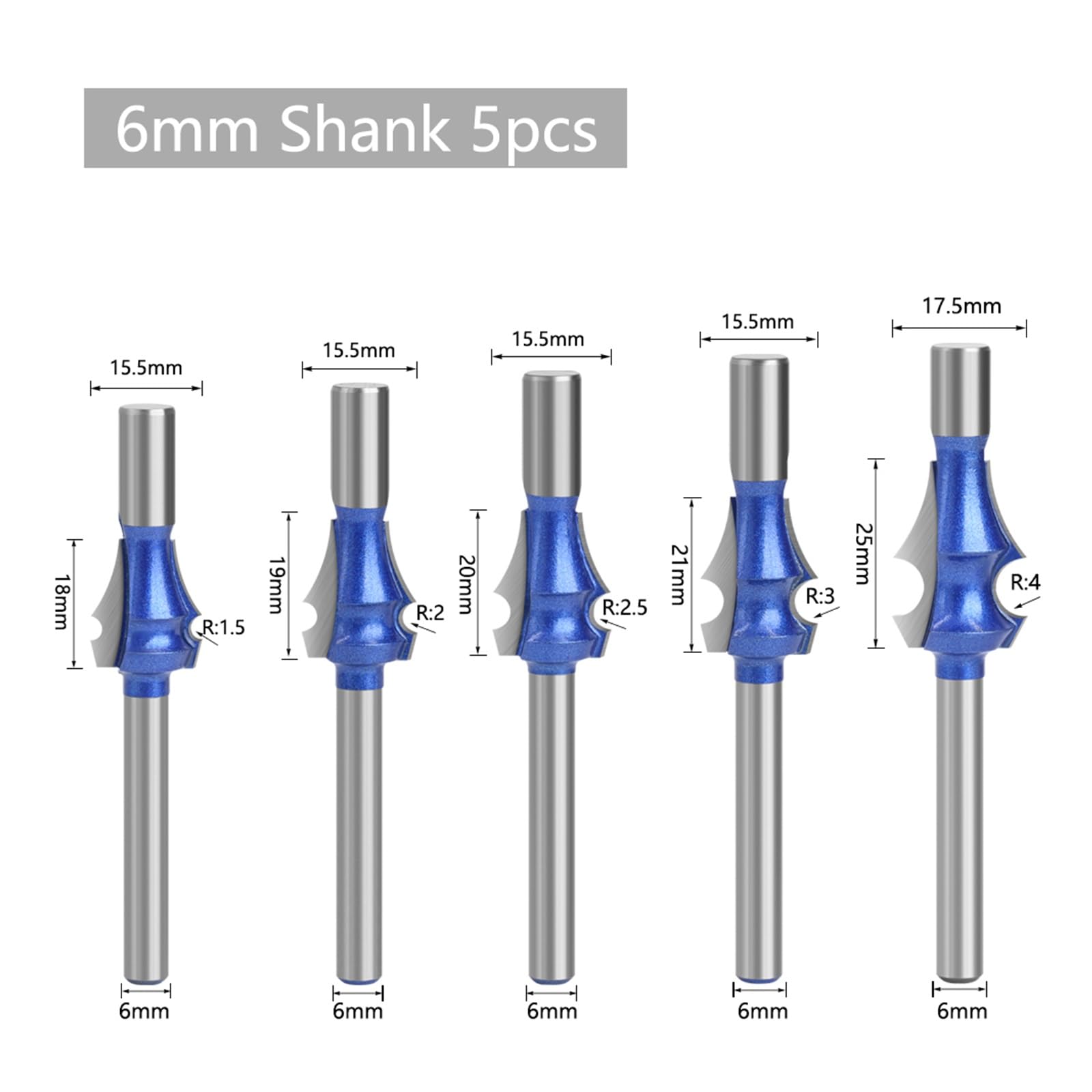5pcs 6mm 1/4 Shank Router Bit Set for La Lavorazione Del Legno Fresa Carburo Di Tungsteno Linea Di Disegno(No bearing 6mm)