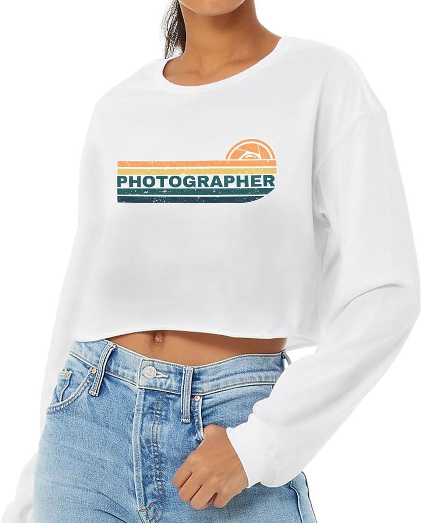 Photographer Print Cropped Long Sleeve T-Shirt - Art Print Women's T-Shirt - Retro Long Sleeve Tee