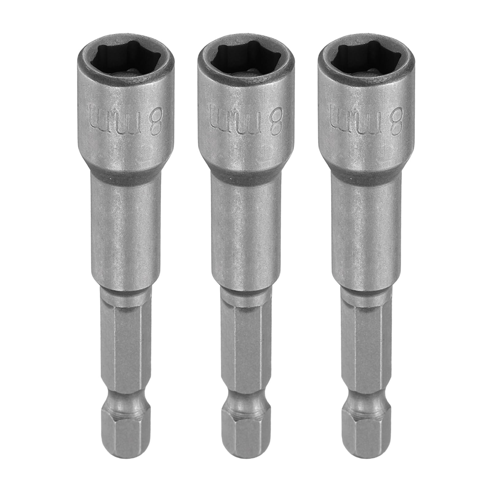 sourcing map 3pcs Hex Nut Driver Drill Bit 8mm Metric 6-Point Socket 1/4" Hex Shank Magnetic Setter CR-V Steel Bolt Sockets for Power Drills Impact Drivers, 2.56" (65mm) Long — image 1