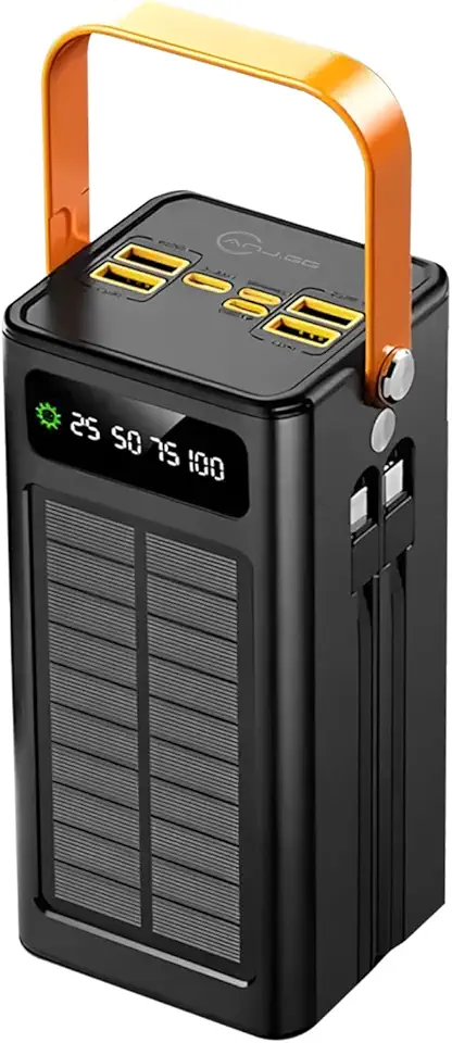Carregador Solar Portátil Conexão Digital Fonte de Energia Renovável Estação de Recarga Portátil Multi-Saídas 50000mAh (Preto)