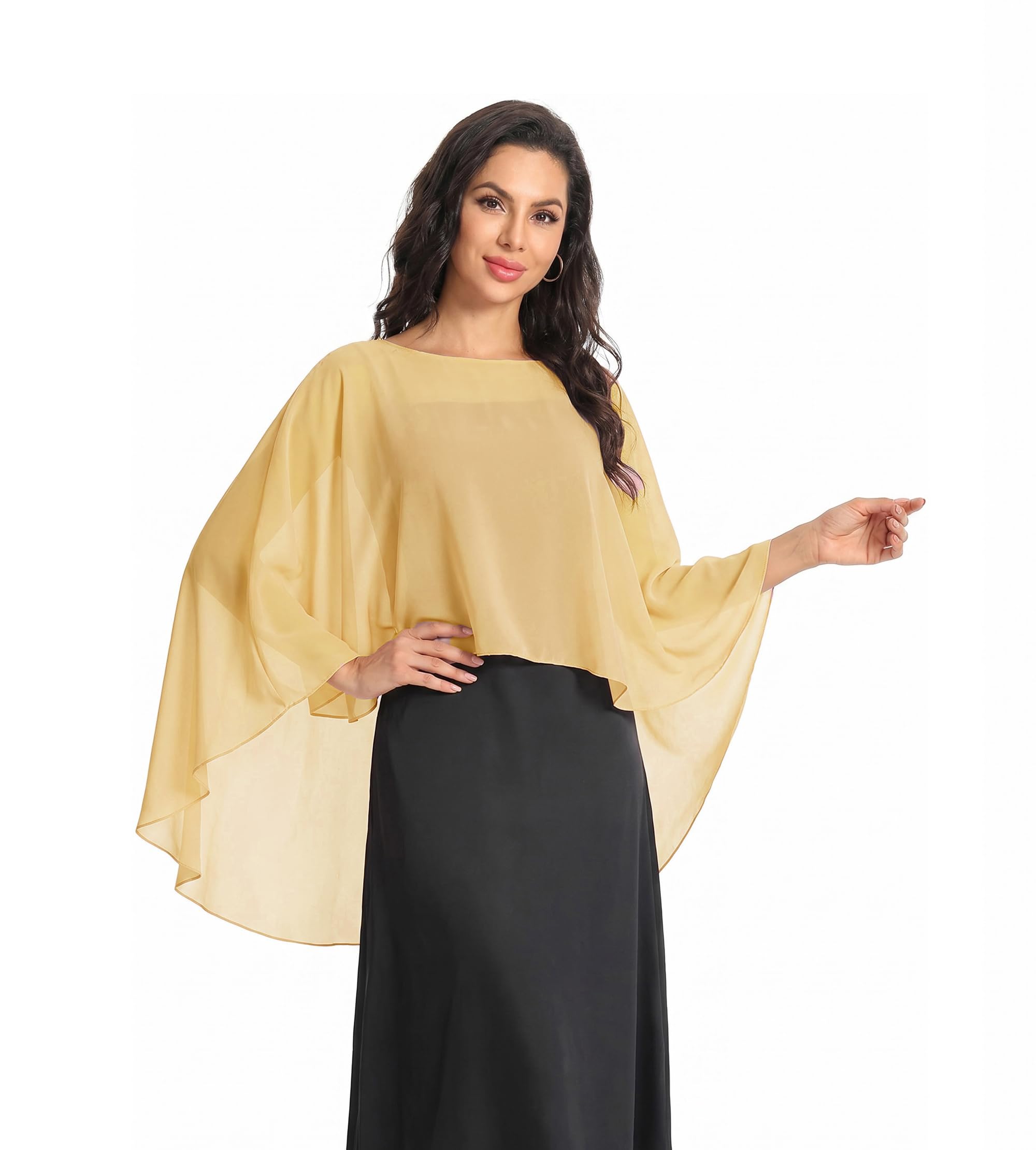 Baoqiya Chiffon Capes Sheer Capelets Long Cape Poncho For Women Plus Size