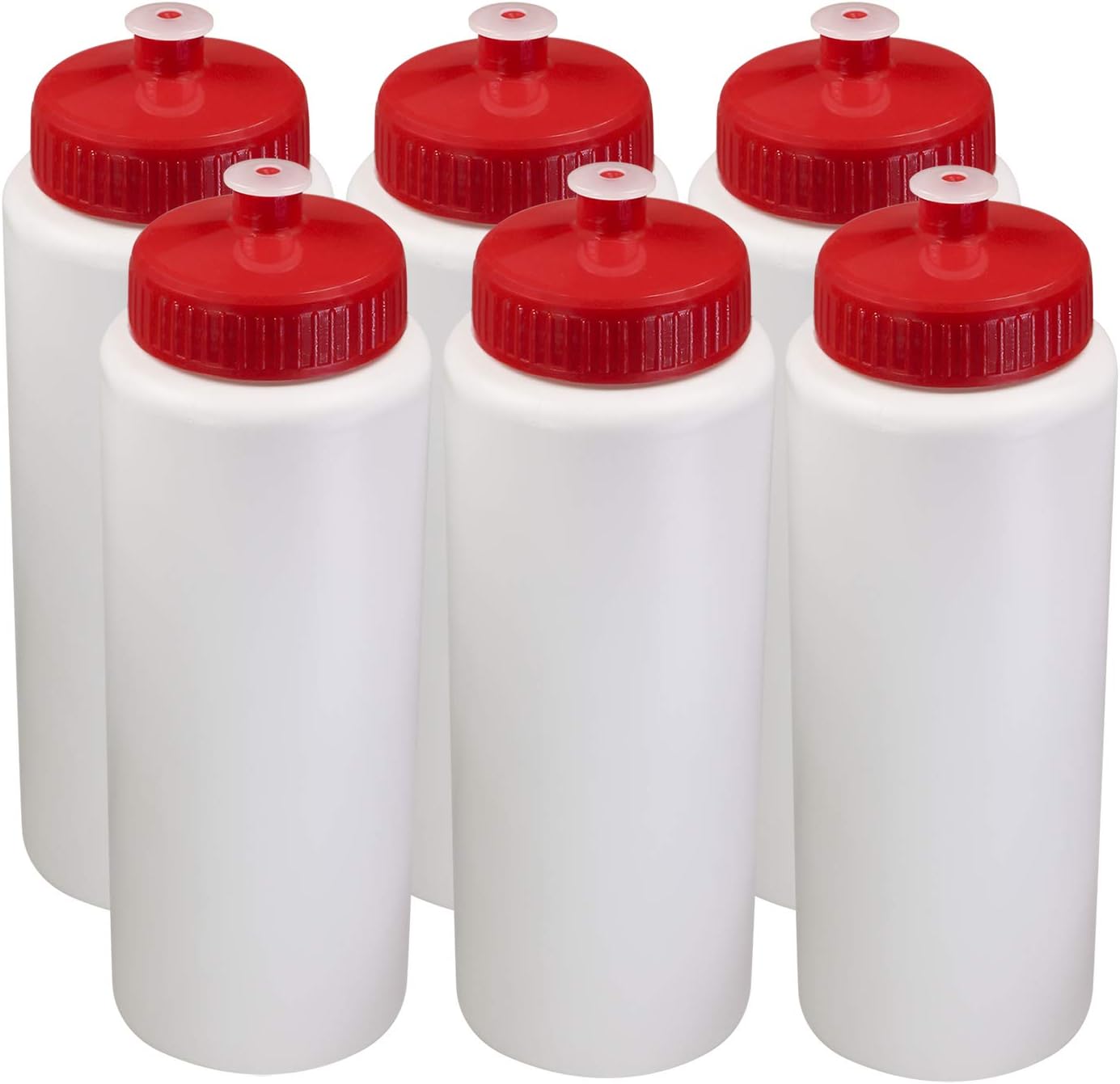 Pinnacle MercantileSports Squeeze Plastic Water Bottles Push/Pull Cap Wide Mouth 32 Ounce Set 6