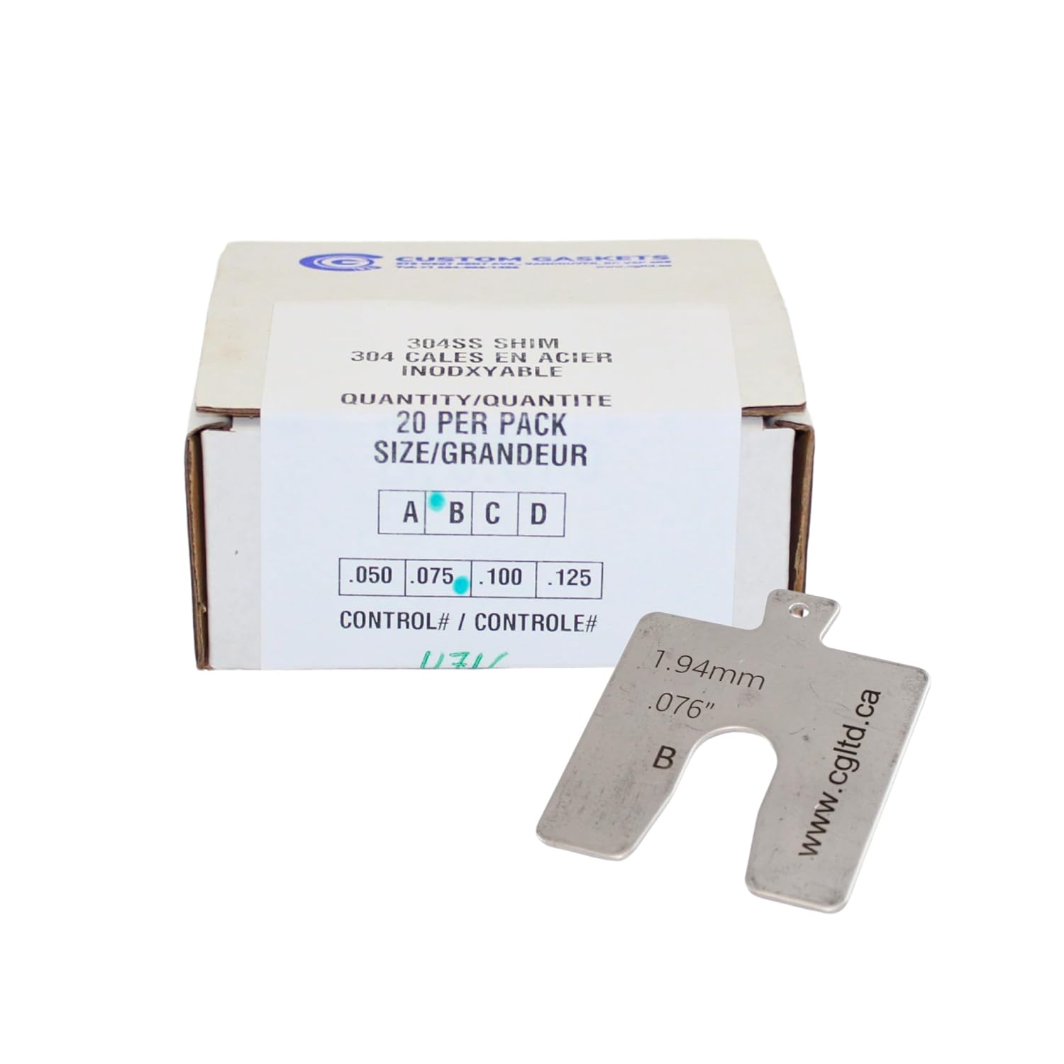 CGLTD Stainless Steel Slotted Shim Replacement Pack, Size B, 3" x 3" (Pack of 20 shims) (20, 0.075")