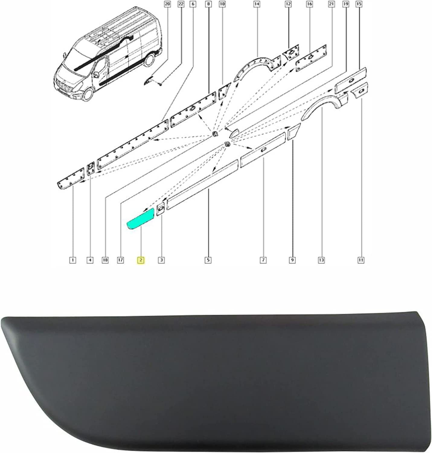 Baguette/Moulure de panneau de porte gauche conducteur compatible avec Renault Master 3, Opel Movano B et Nissan NV400 | Installation facile et qualité OEM | FINAO AUTOPARTS