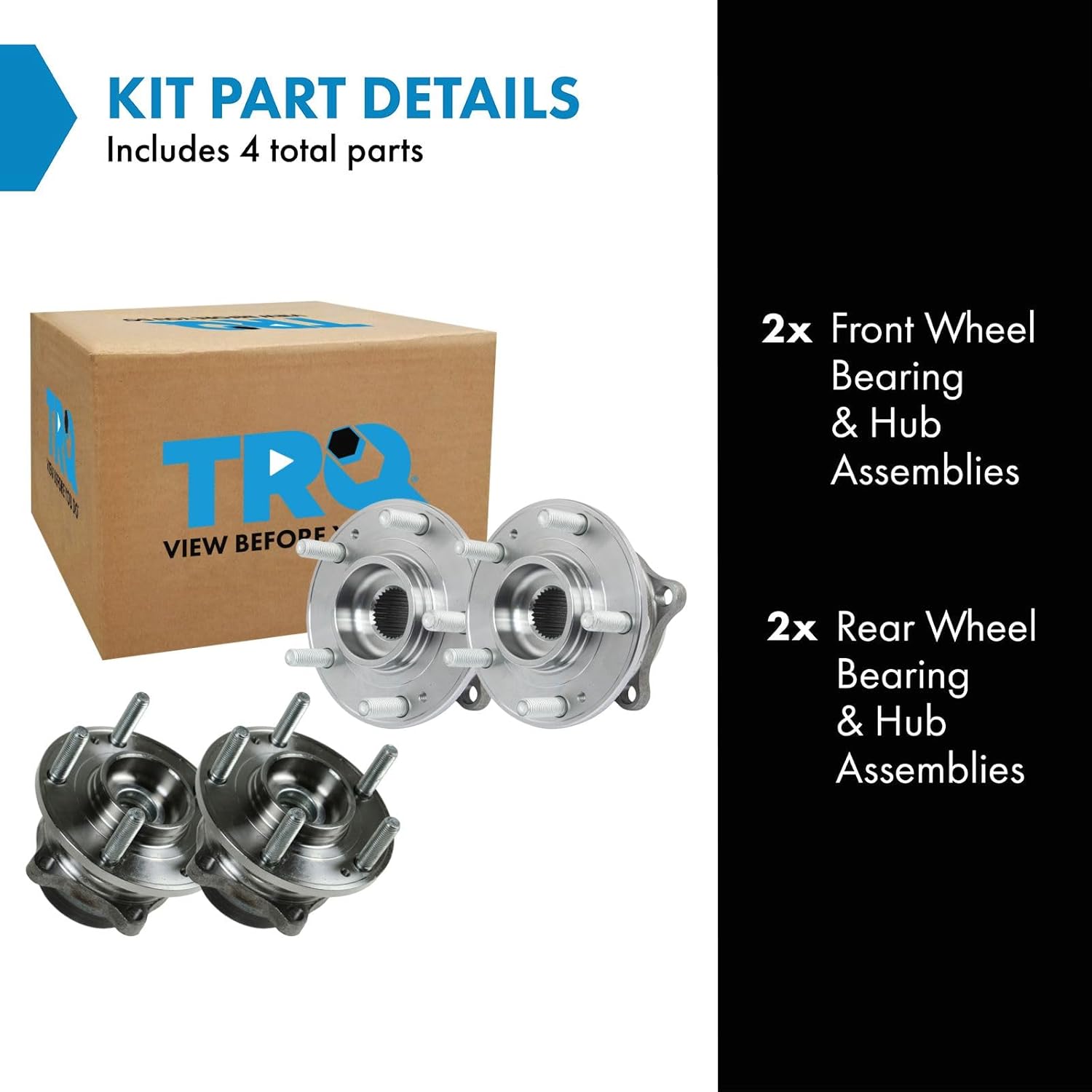 TRQ Front and Rear Wheel Bearing and Hub Assembly Set 4 Piece Compatible with 07-14 Hyundai Santa Fe Front Wheel Drive 13-14 Santa Fe Sport Front Wheel Drive 11-15 Kia Sorento Front Wheel Drive