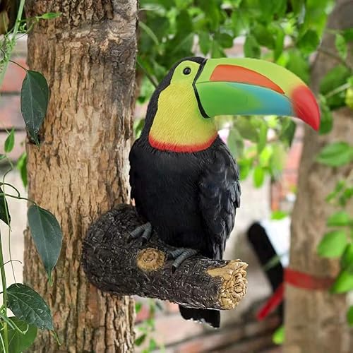 Miniatura 7 de Decoración de árbol tucán para colgar en el jardín, estatua de jardín de 11.4 pulgadas de alto, resina multicolor, animales tropicales, escultura de