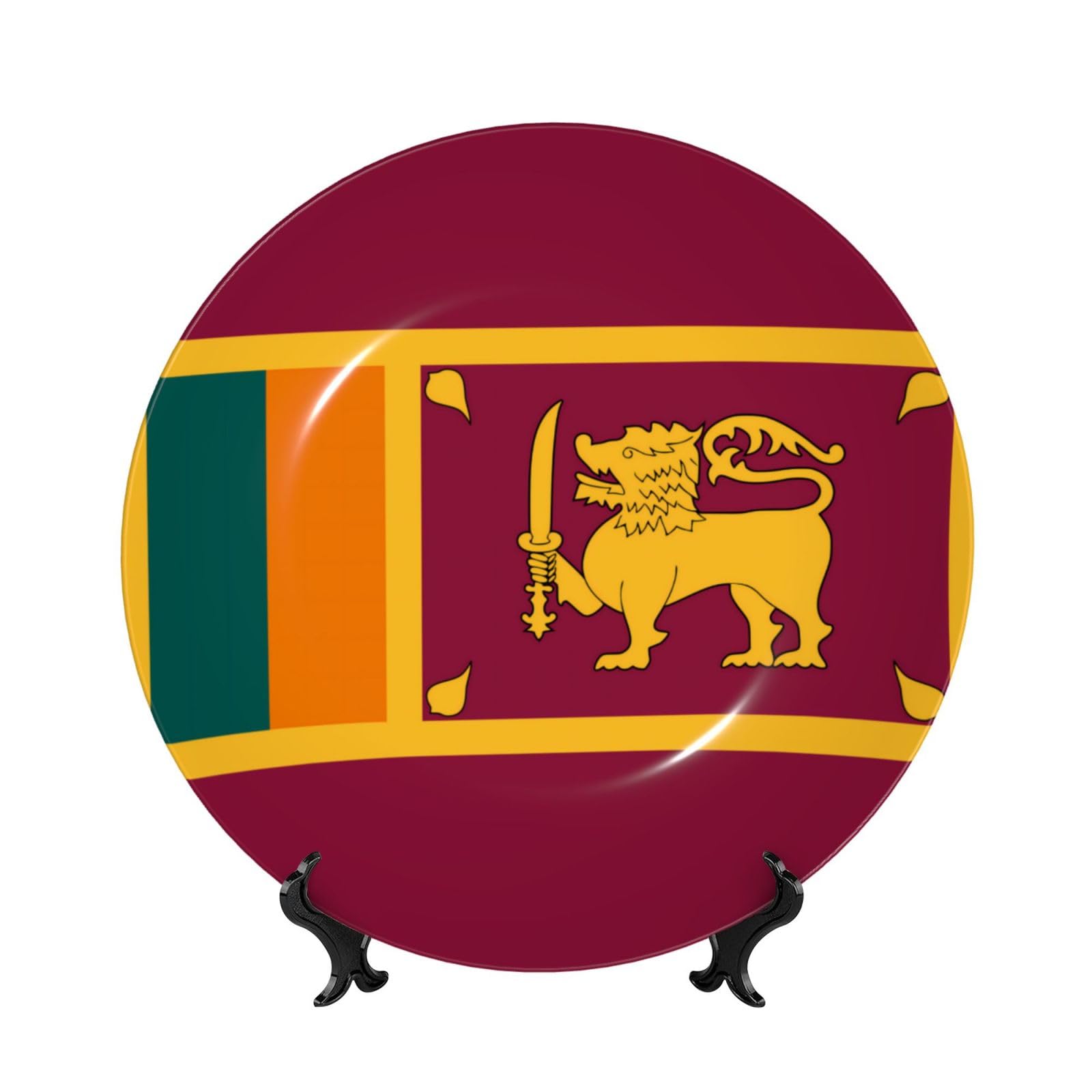 Drapeau du Sri Lanka en porcelaine : décoration murale sans trou ni perçage