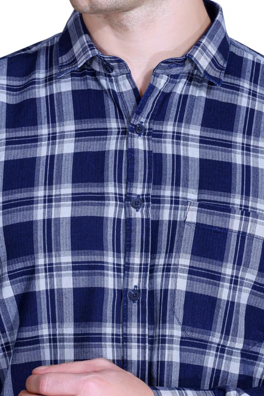 Image of SANE ORIGINALS Ingdigo Washed Checks Pure Cotton Shirt for Men
