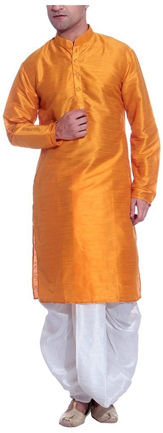 Dhoti & Kurta de mezcla de seda naranja en talla 40 Royal Kurta tradicional 4