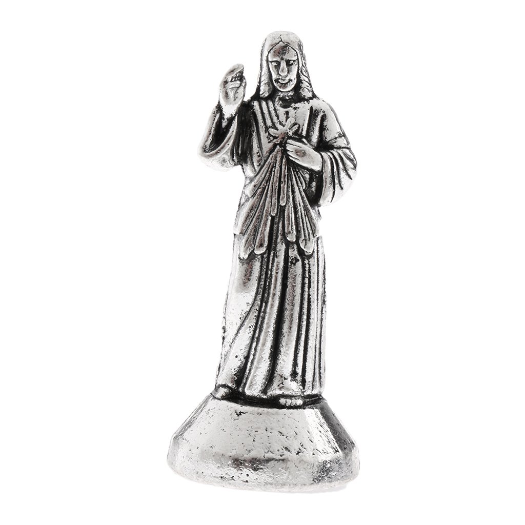 Mini Jesus Holy Religious Figurine Magnetic Decoration Statue x1 Silver 5cm
