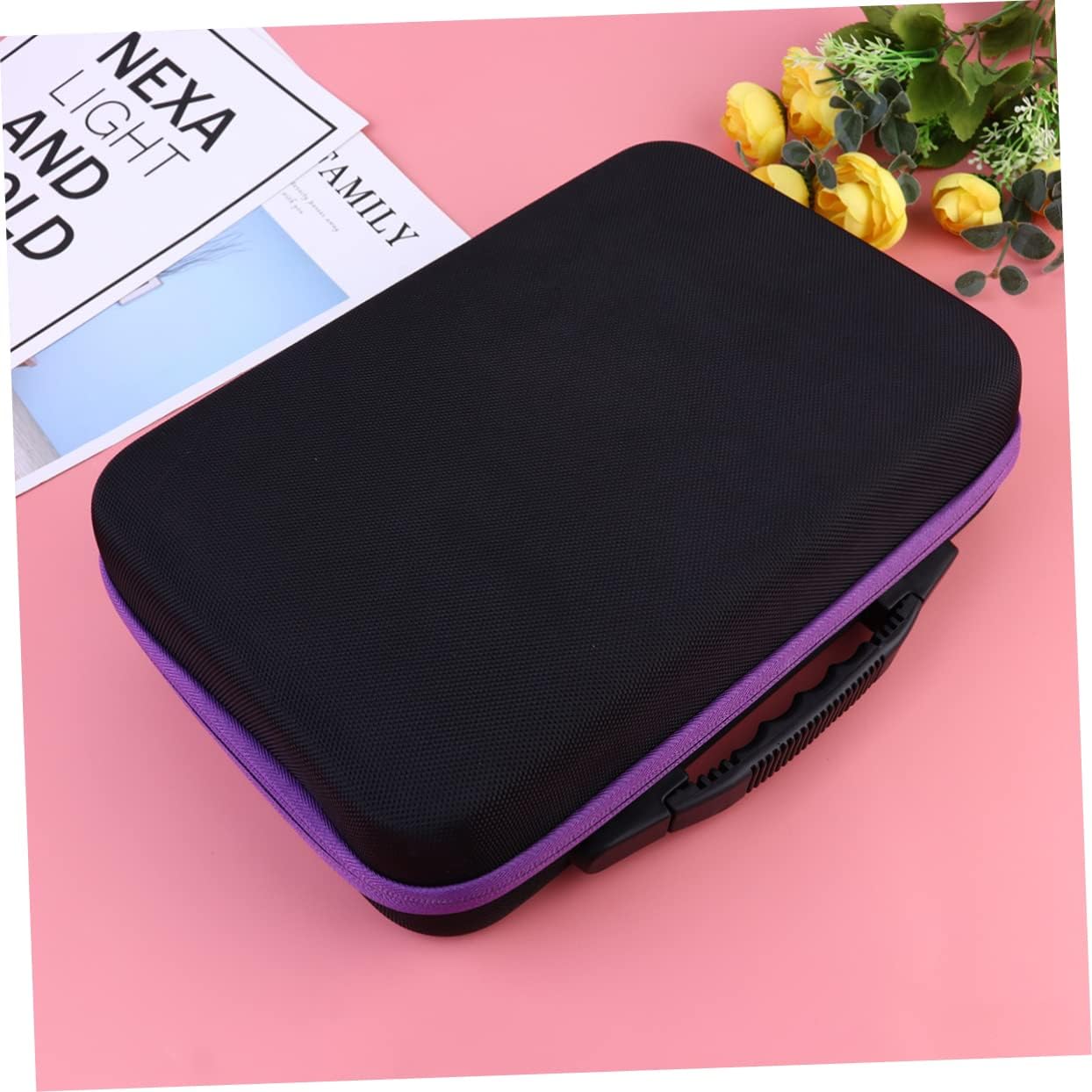 Angoily 60grid Essential Oils Storage Bag Essential Oil Organizer Portable Travel Case for Bottles Shockproof and Drop- Zipper Design Purple