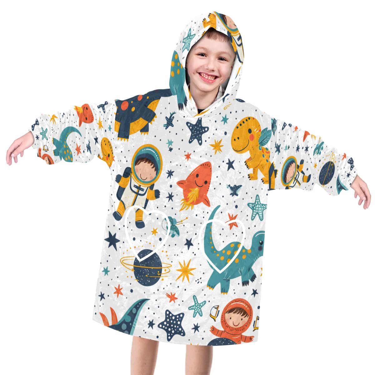 Pardick Wearable Blanket Hoodie for Kids, Cute dinosaurs Fleece Sweatshirt Blanket Oversized Blanket Sweatshirt with Pocket Flannel Warm Hooded Blanket 6-10 Year Old Girl Boy Gift, One Size