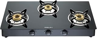 Bajaj NBAI Powder Coated Glasstop Gas Stove with Non Battery Auto Ignition, 3 Burner, Black