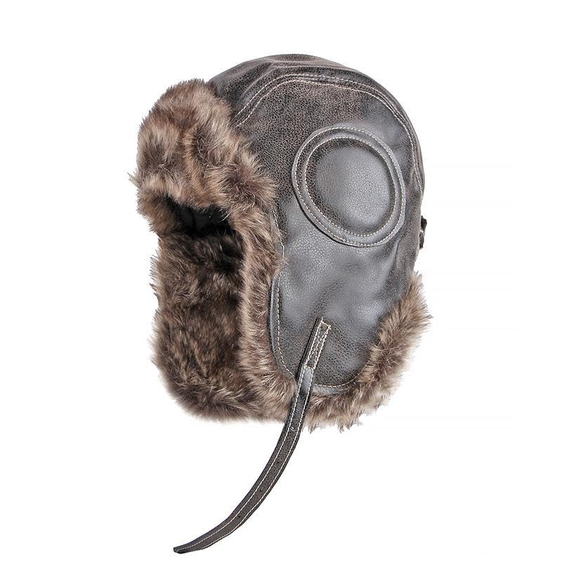 Earflap caps rétro homme en cuir artificiel doublé peluche douce