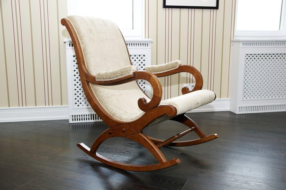 Craftatoz Wooden Brown Rocking Chair with Cushion for Living Room , Home Decor and Garden Lounge (Teak Wood)