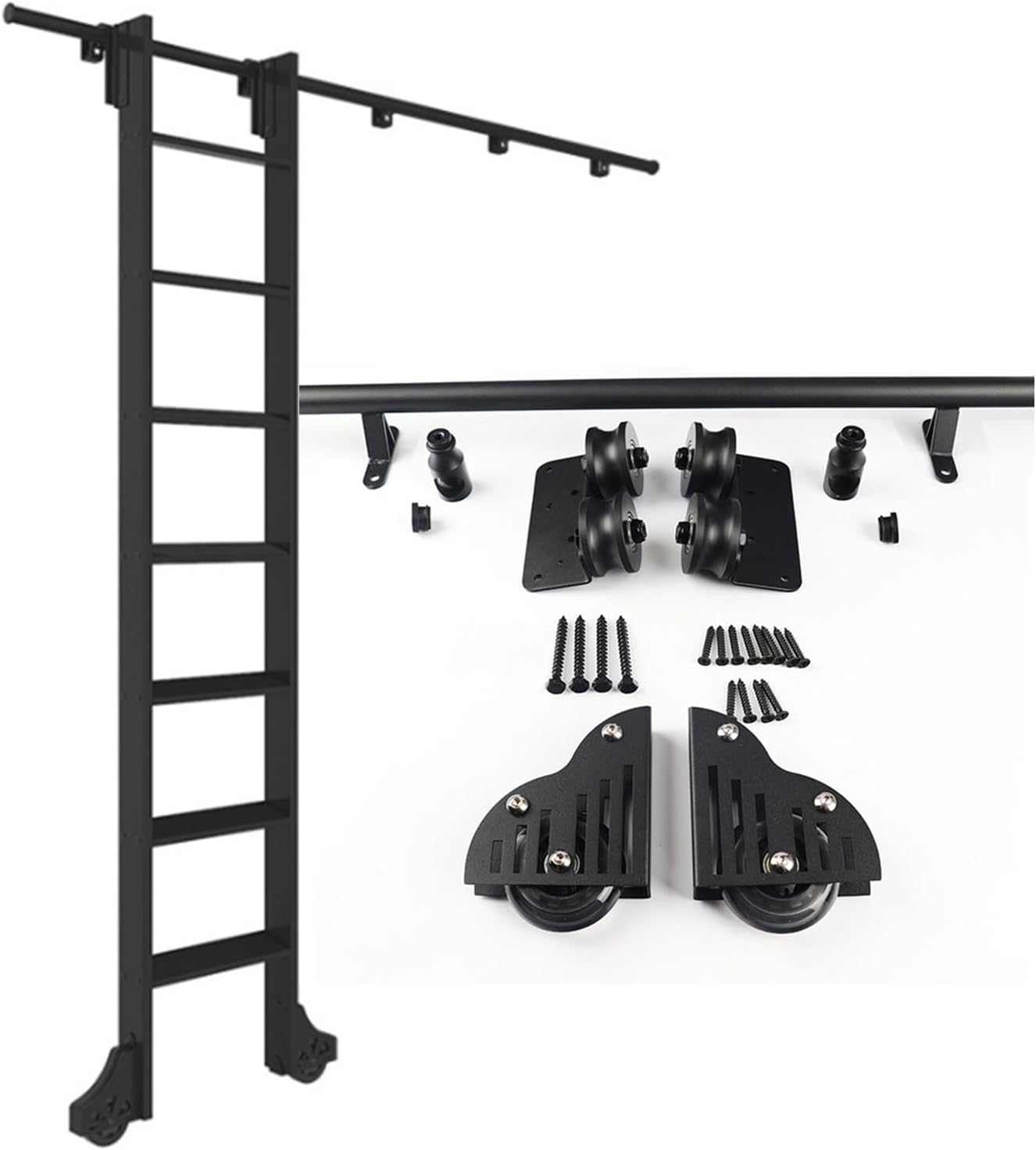 Rolling Ladder Hardware Library Sliding Ladder Hardware Kit 3.3ft-20ft Round Track/Rail Mobile Ladder Track, Slide Track Kit for Loft Office(No Ladder)(12ft/366cm Track kit)