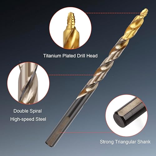 Miniatura 3 de COMOWARE Juego de 29 brocas de punta escalonada, índice de broca de 116 a 12 pulgada, brocas Jobber HSS M2, sin perforaciones previas, recubiertas