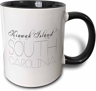 3dRose American Beaches - Kiawah Island, South Carolina, black on white 11oz Two-Tone Black Mug