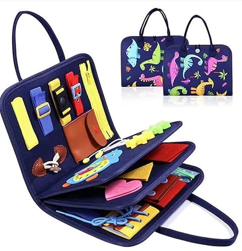 YANGMEI Busy Board für Kleinkinder 4-Schichten, Busy Board Activity Board Quiet Book mit Dinosaurier-Druck Montessori Spielzeug ab1 2 3 4 Jahr Jahre Mädchen Junge, Grundkenntnisse Erlernen Cover