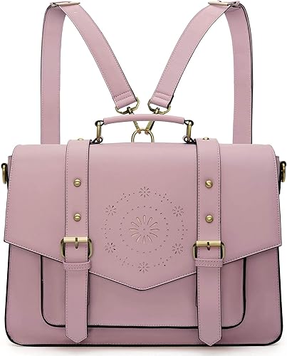 ECOSUSI Mochila para mujer, maletín de mensajero para laptop, bolsa de cuero vegano, bolsa de trabajo para portátiles de 15.6 pulgadas, color morado