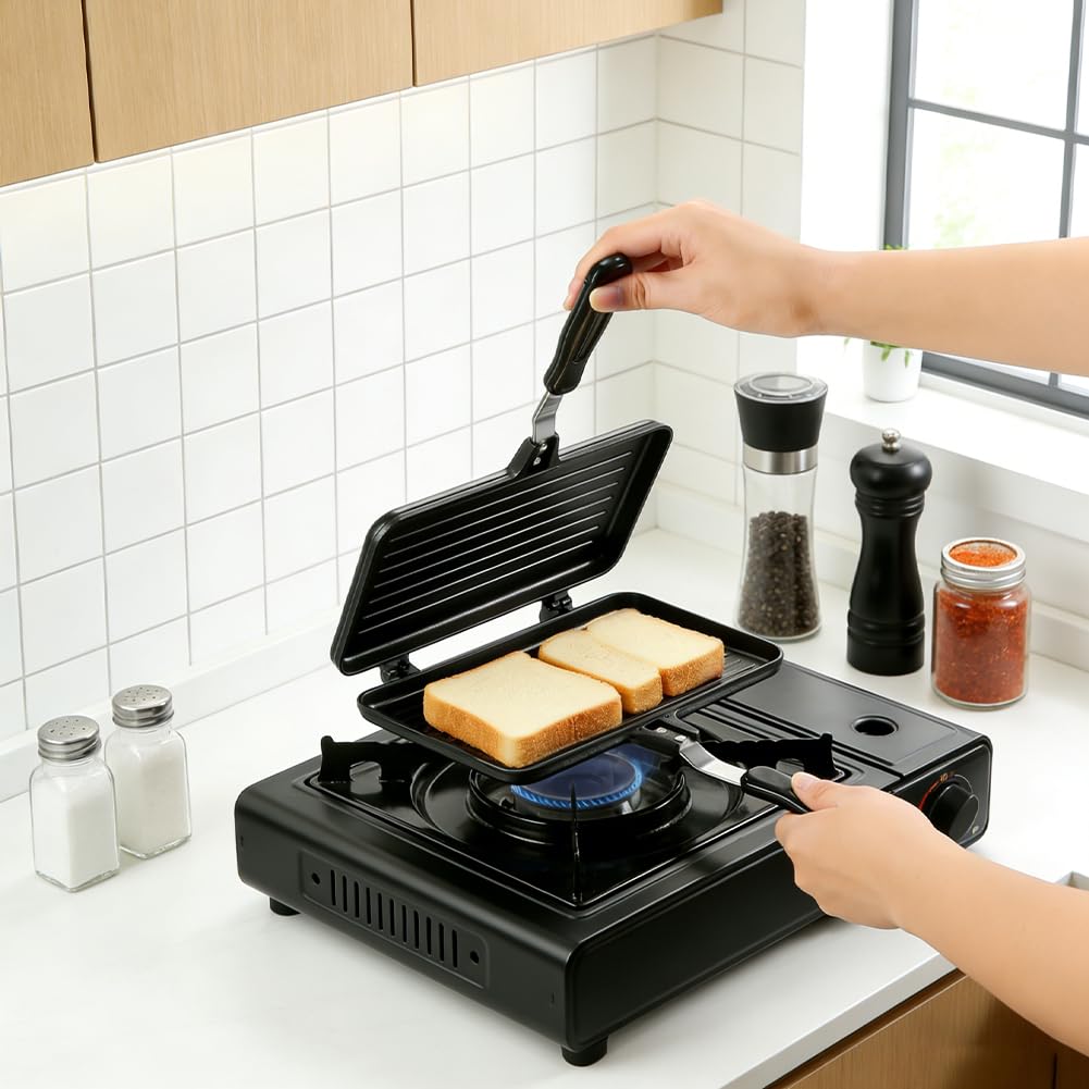 Sandwichmaker - Tostapane da campeggio, double face, in alluminio, per la cucina, la colazione