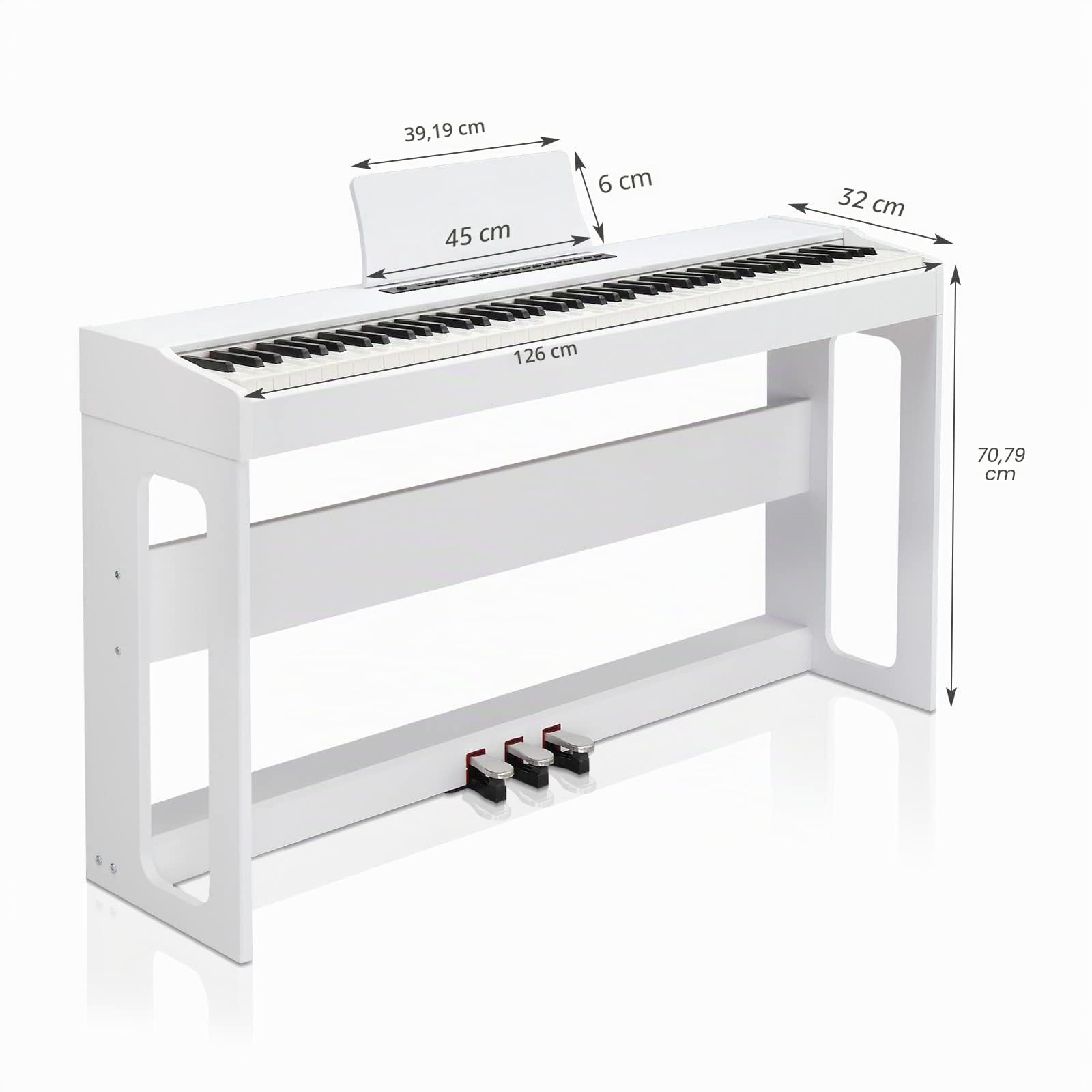 LALAHO Piano numérique 88 touches à action pondérée avec unité à 3 pédales, double Bluetooth, fonctions de contrôle Split/Touch/Transpose (blanc)