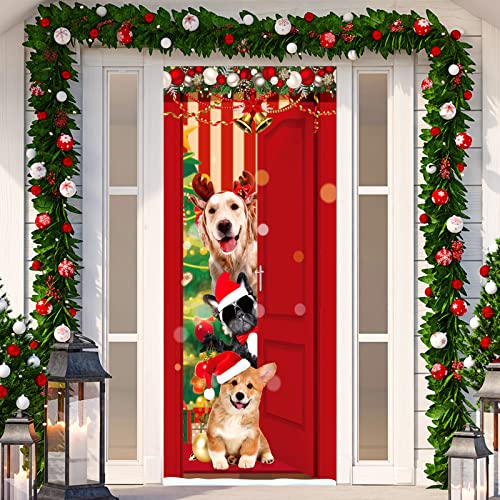 Tatuo Christmas Door Cover Decoration Funny Merry Christmas Animals Door Banner Cute Classroom Door Window Cover 79 x 35 Inch Christmas Door Decorations for Front Door Holiday Background(Dog)