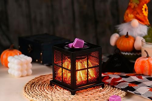 Miniatura 5 de Calentador de cera vintage para chimenea y calentador de cera derretida, eléctrico 4 en 1 con llama LED para derretir fragancias, bebidas calientes,