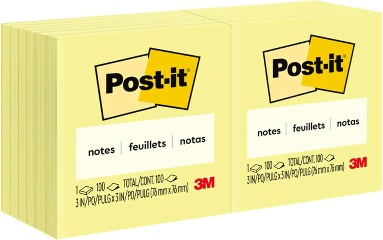 Post-it Notes Value Pack, 3 in. x 3 in. Canary Yellow, 24 Pads/Pack