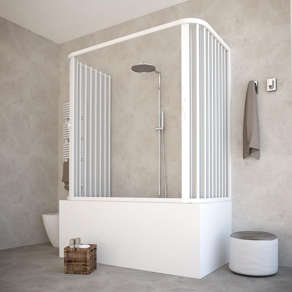HD CASA Box Sopravasca a Soffietto Modello Julia, 3 Ante con Pannelli Semitrasparenti, Profili Bianchi, Cabina Doccia Salvaspazio in PVC Made in Italy arredo bagno, 70x170x70 cm