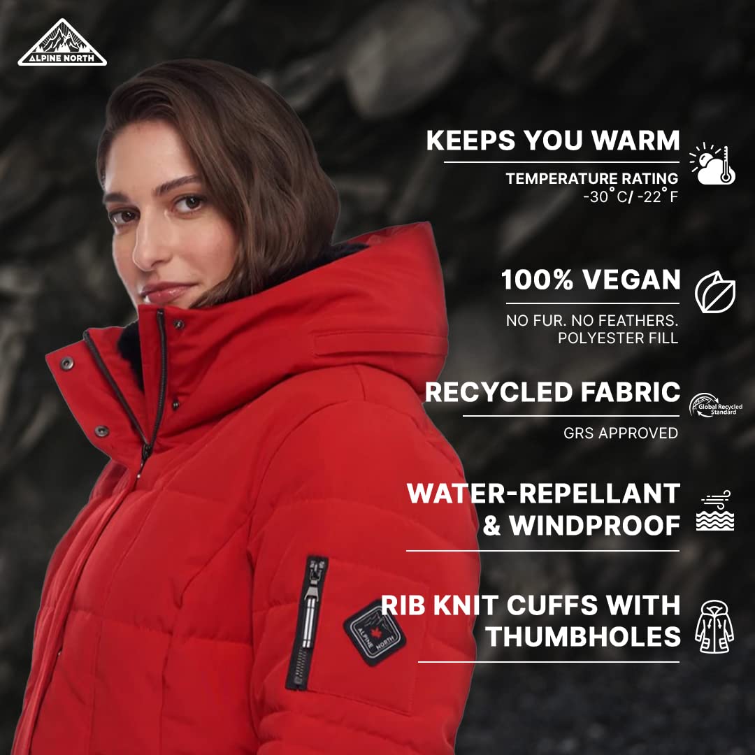 ALPINE NORTHKootney Women’s Vegan Down Mid-Length Parka – Insulated,  Water-Repellent Winter Coat with Hood